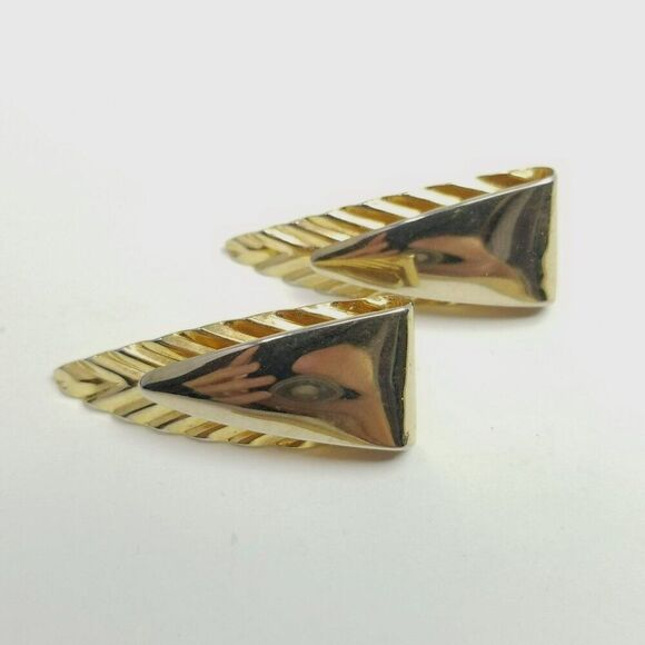 Vintage Gold Tone Triangle Shape Clip On Earrings, 80s 90s Style, Retro Estate - Picture 5 of 6